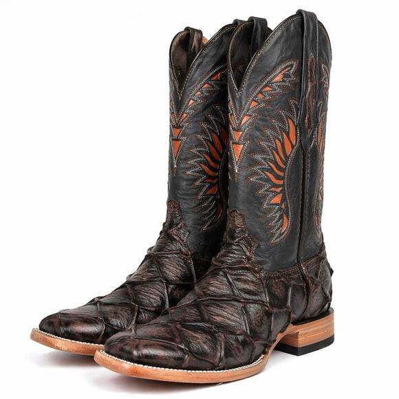 NEW Ranch Industry Pirarucu Fish Leather Cowboy Boots Dark Brown‎ Western Size 7 main image 8